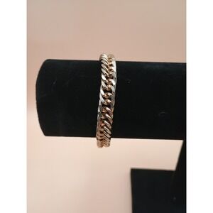 Vintage Barclay Silver Tone Curb Chain Bracelet Fold Over Clasp 7.25"
